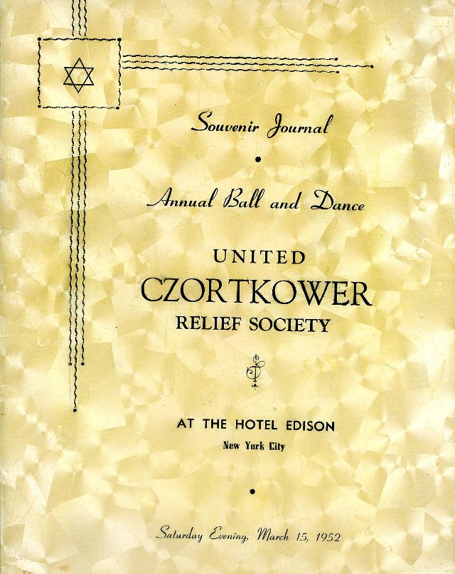 SOUVENIR JURNAL UNITED CZORTKOWER RELIFE SOCIETY 1952 USA - 0001