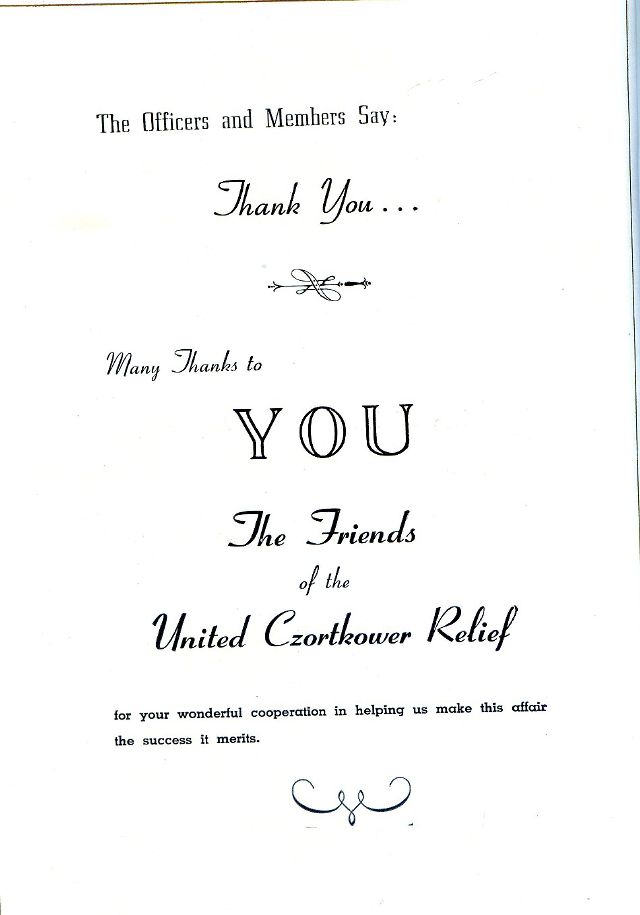 SOUVENIR JURNAL UNITED CZORTKOWER RELIFE SOCIETY 1952 USA - 0024