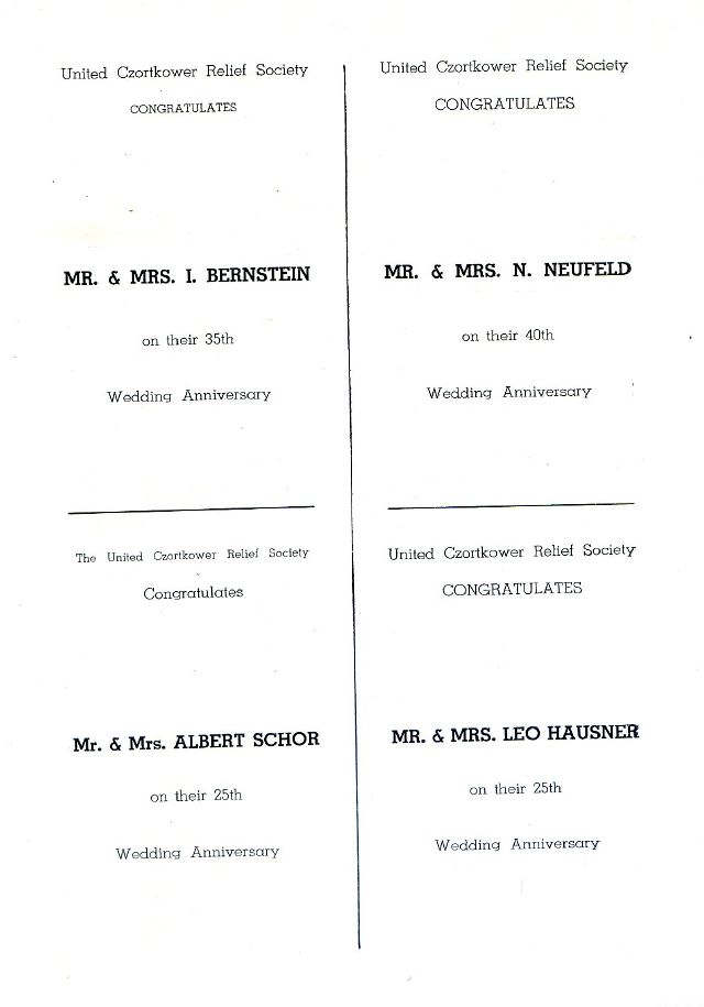 SOUVENIR JURNAL UNITED CZORTKOWER RELIFE SOCIETY 1952 USA - 0034