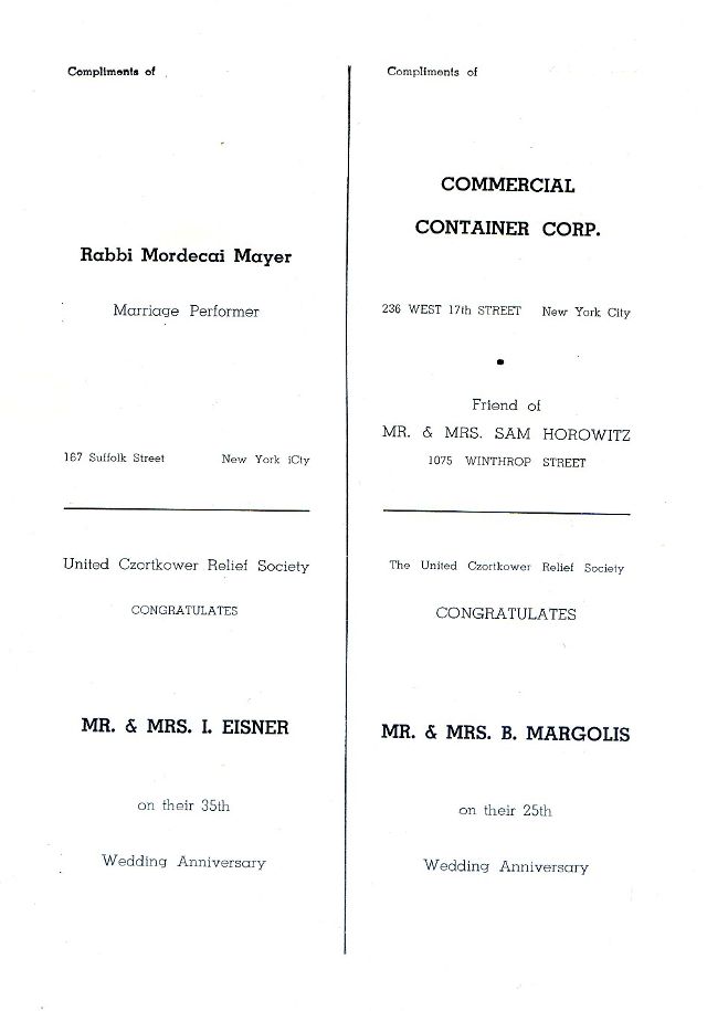 SOUVENIR JURNAL UNITED CZORTKOWER RELIFE SOCIETY 1952 USA - 0035