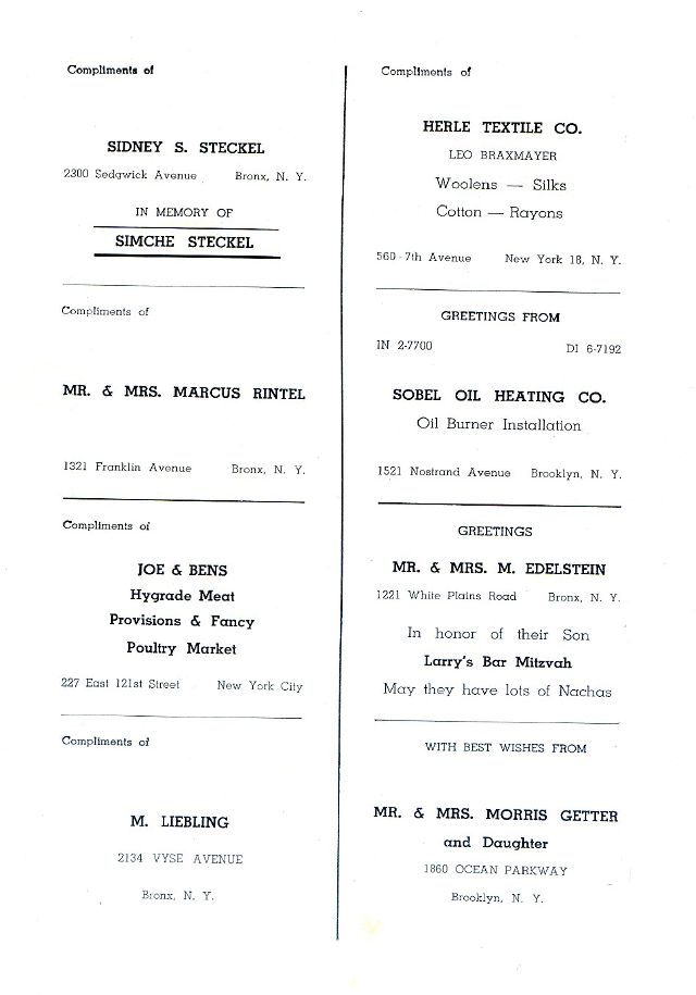 SOUVENIR JURNAL UNITED CZORTKOWER RELIFE SOCIETY 1952 USA - 0039