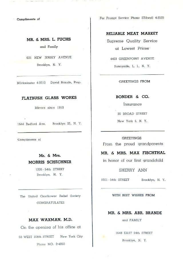 SOUVENIR JURNAL UNITED CZORTKOWER RELIFE SOCIETY 1952 USA - 0040