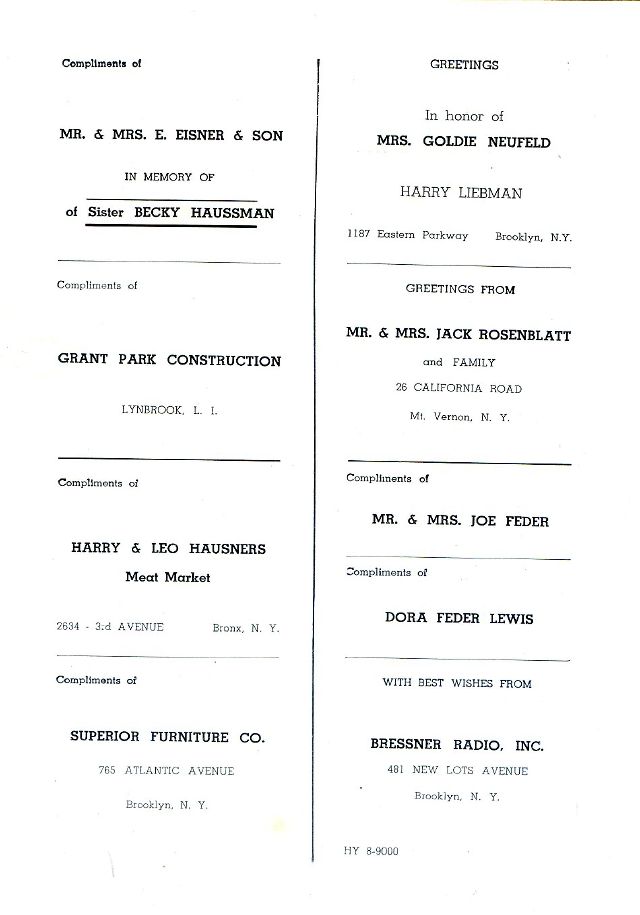 SOUVENIR JURNAL UNITED CZORTKOWER RELIFE SOCIETY 1952 USA - 0041