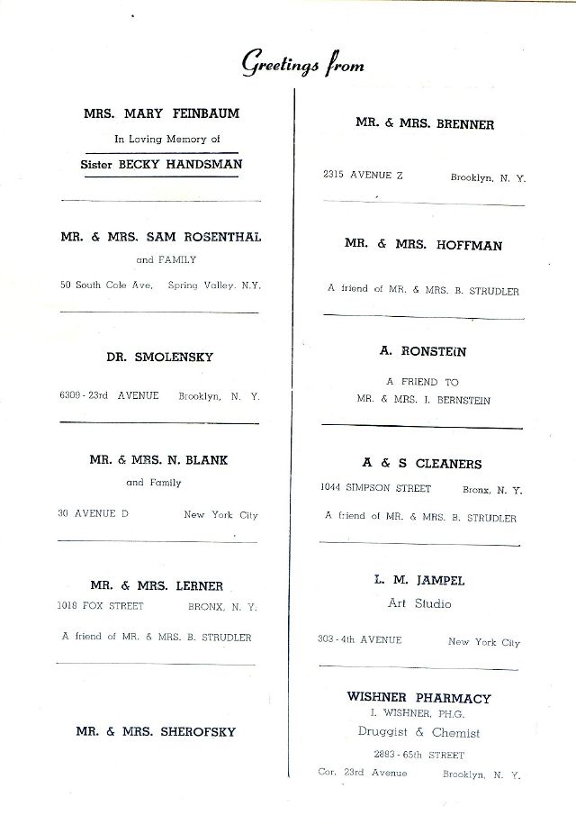 SOUVENIR JURNAL UNITED CZORTKOWER RELIFE SOCIETY 1952 USA - 0045